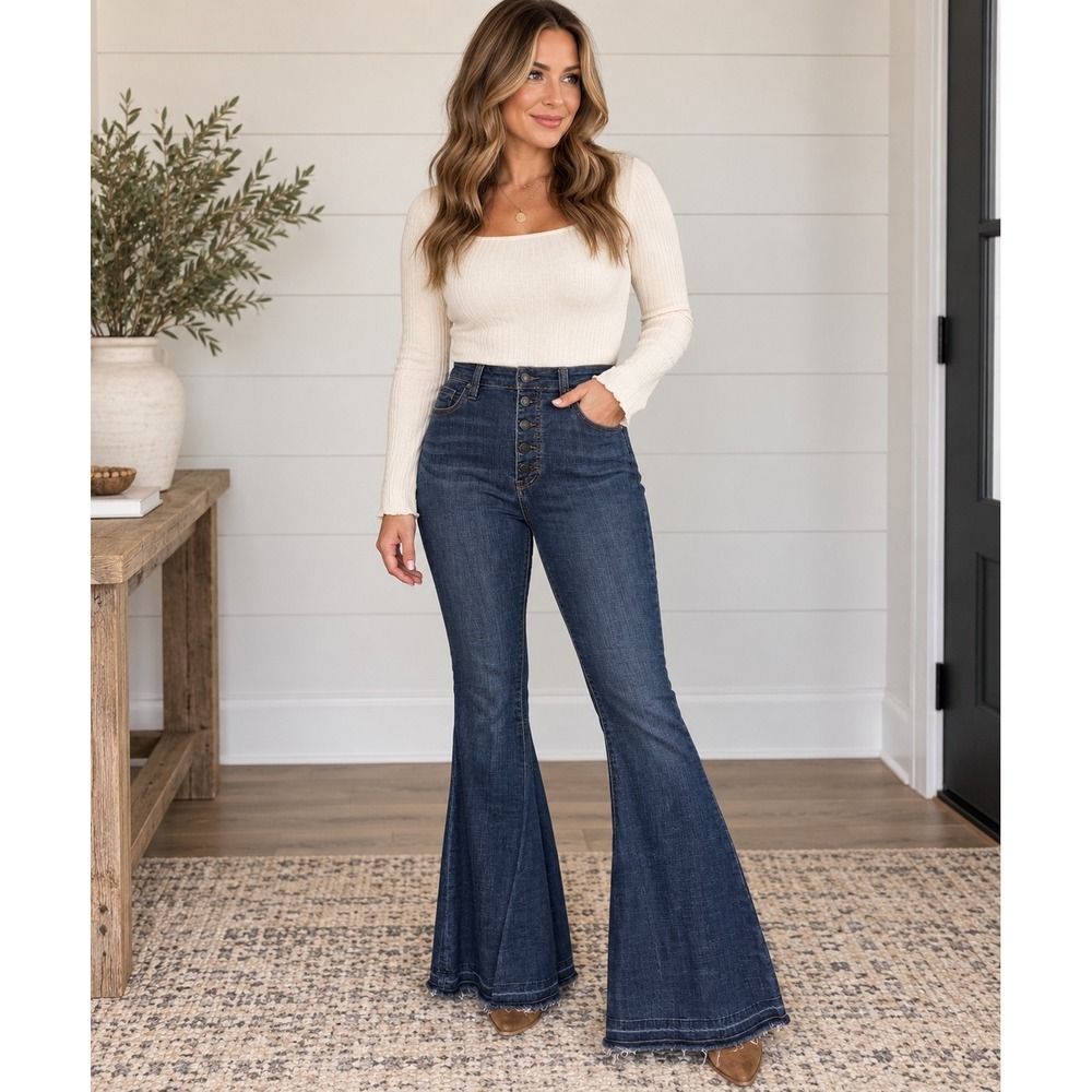 Free People We The Free Irreplaceable Flare Jeans Size 30 Dark Wash Raw Hem